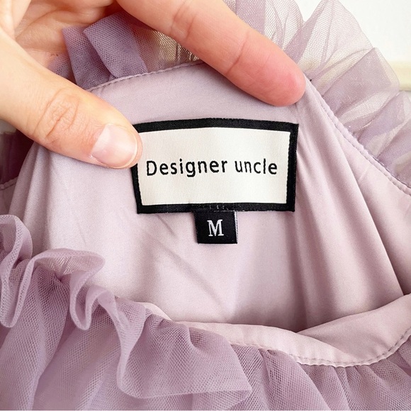 Y2K Purple Fairy Dress Sheer Babydoll Puff Sleeve Sz M Milkmaid Square Neck Long - Picture 3 of 12